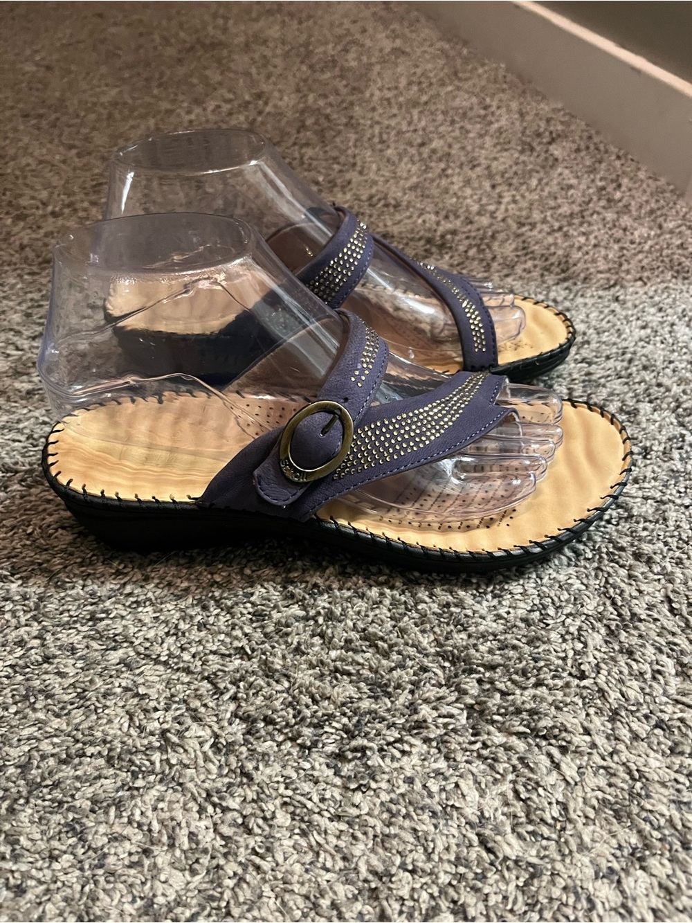 Scholl Massagio Purple Blue Ring Wedge Thong Sandal Size 5